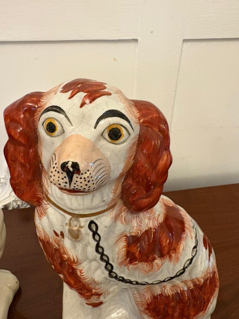 Pair of Antique Staffordshire Spaniel Dogs